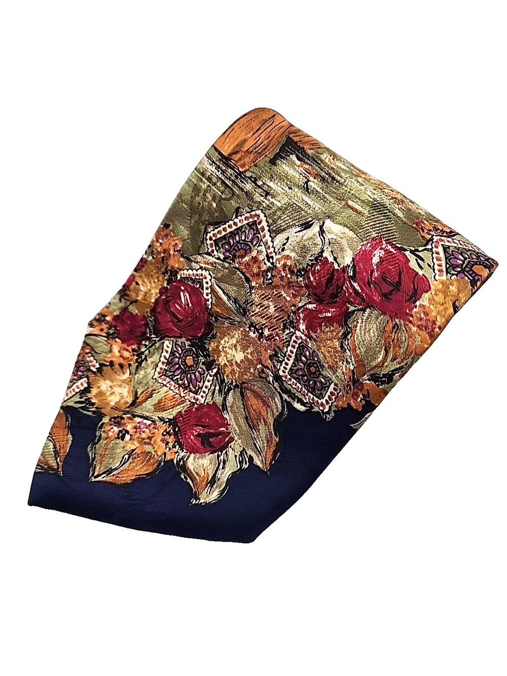 Villa Bugatti Tan-Red-Green Scenic Floral Silk Necktie - USA - Like New